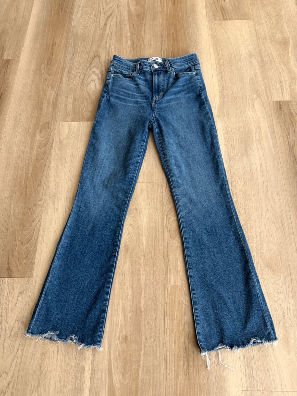 PAIGE Claudine High Rise Ankle Flare Jeans 25 Groove Rockin Raw Hem Distressed